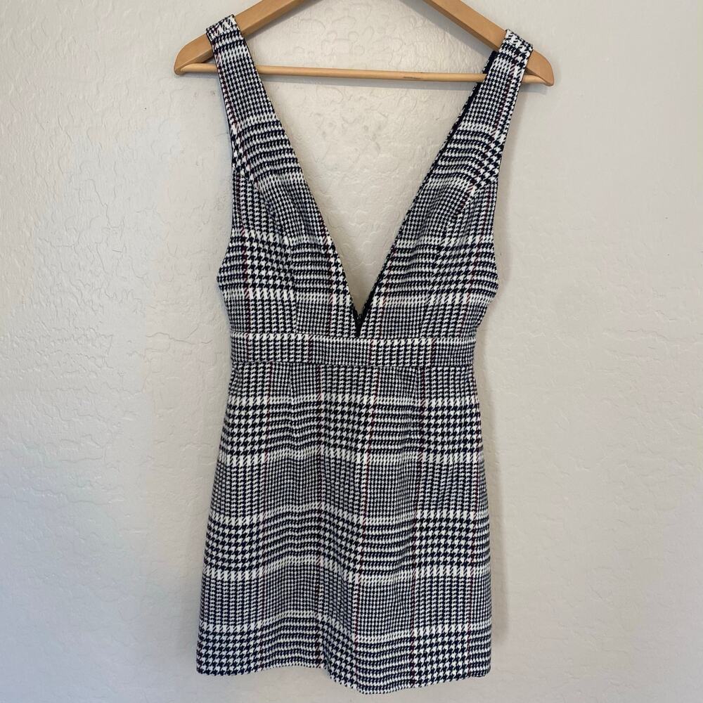 Forever 21 Houndstooth Pinafore Dress Womens Size XS Dark Academia Preppy Punk
